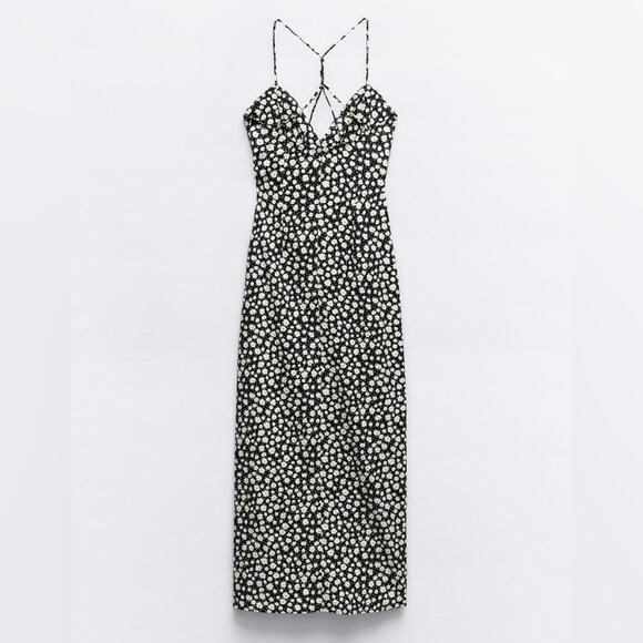 ZARA LINEN BLEND FLORAL PRINT MIDI DRESS - Picture 8 of 9